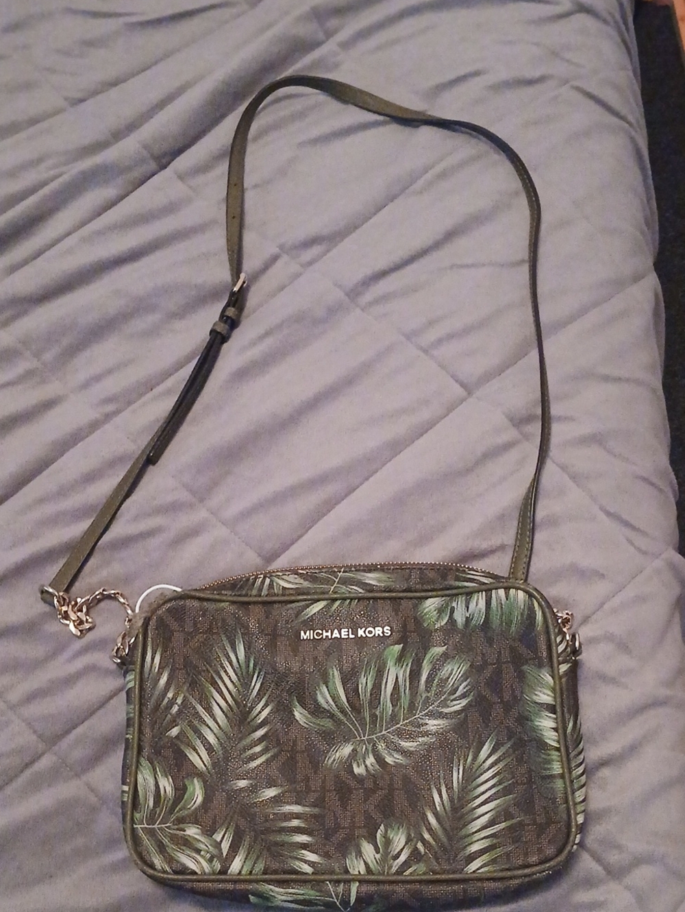 Michael Kors Green Palm-Print Crossbody Bag